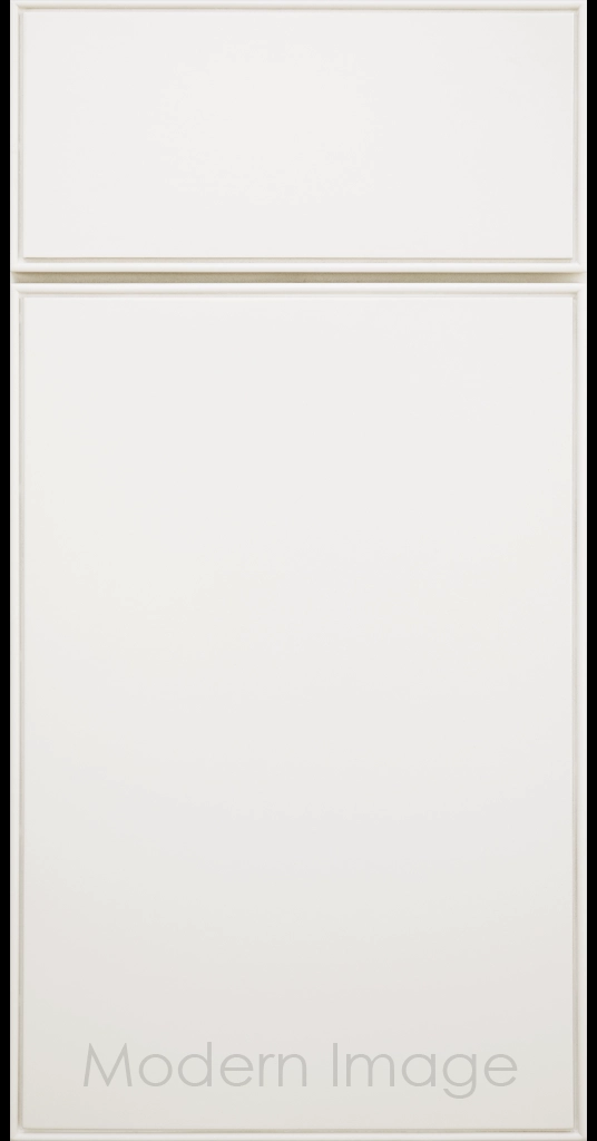 Dallas slim shaker cabinet in Frost finish, showcasing a distinct groove, flat panel and narrow stiles.